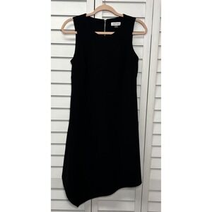 Calvin Klein Asymmetrical Sleeveless Shift Stretch Dress Career Size 8 Black